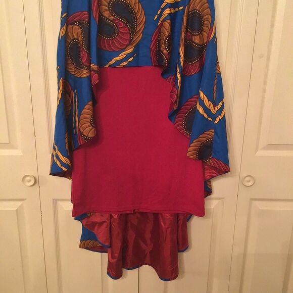 EY Studio Bold Royal Blue, Ruby Red & Gold Print African high-low dress - Picture 2 of 5